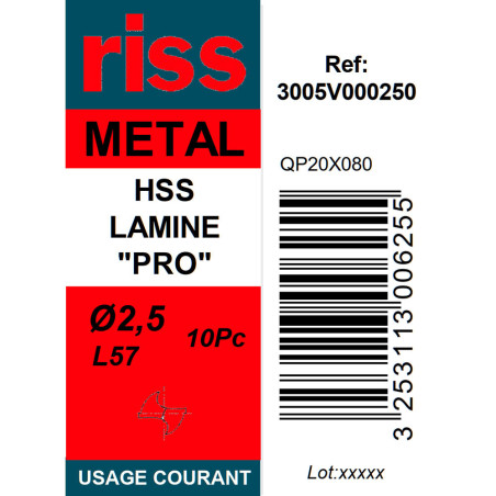 Boite 10 forets à métaux HSS laminé Pro Ø2,5mm - Riss