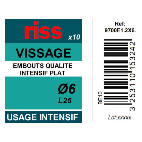 Boite 10 embouts intensifs plats Ø1,2/6,5mm x 25mm - Riss