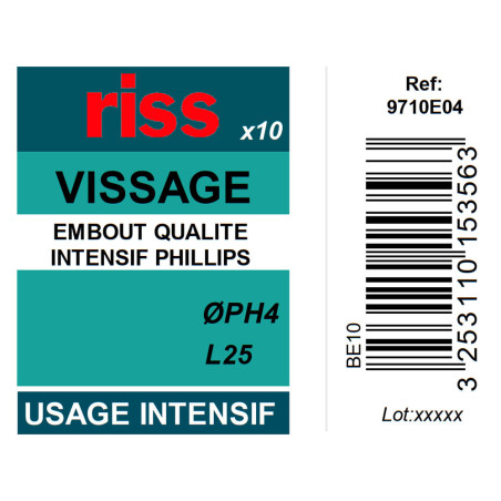 Boite 10 embouts intensifs Phillips PH4 25mm - Riss