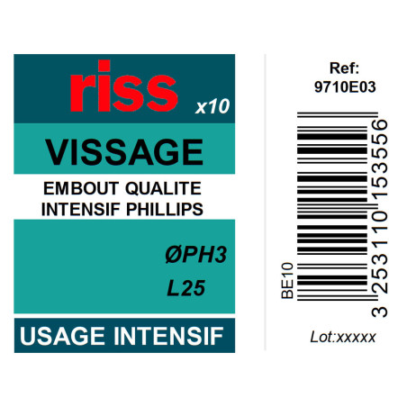 Boite 10 embouts intensifs Phillips PH3 25mm - Riss