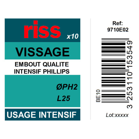 Boite 10 embouts intensifs Phillips PH2 25mm - Riss