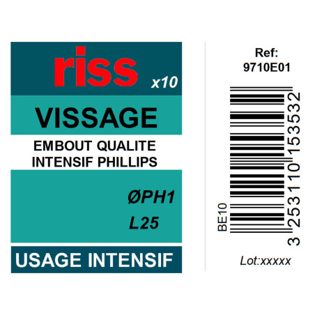 Boite 10 embouts intensifs Phillips PH1 25mm - Riss