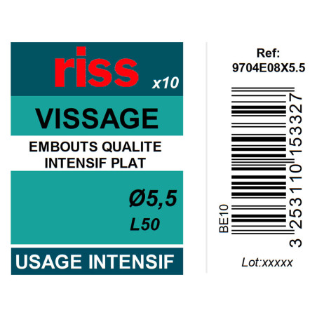 Boite 10 embouts intensifs plats Ø0,8/5,5mm x 50mm - Riss