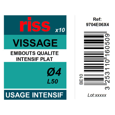 Boite 10 embouts intensifs plats Ø0,6/4mm x 50mm - Riss