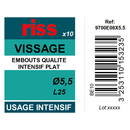 Boite 10 embouts intensifs plats Ø0,8/5,5mm x 25mm - Riss