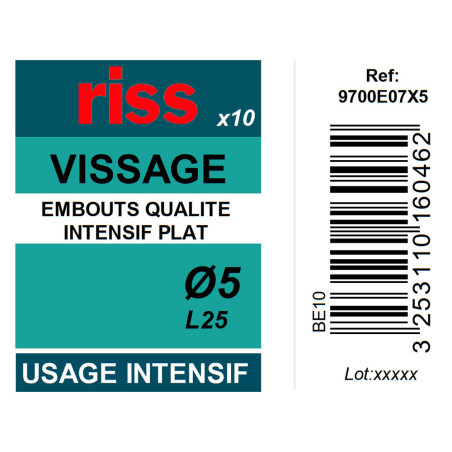 Boite 10 embouts intensifs plats Ø0,7/5mm x 25mm - Riss