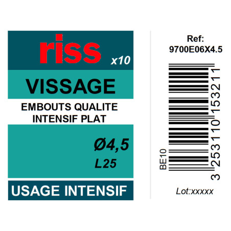 Boite 10 embouts intensifs plats Ø0,6/4,5mm x 25mm - Riss