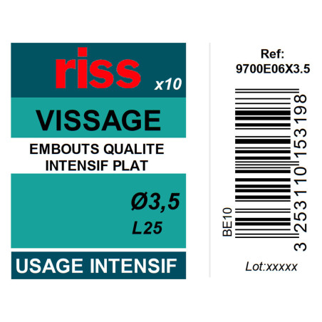 Boite 10 embouts intensifs plats Ø0,6/3,5mm x 25mm - Riss