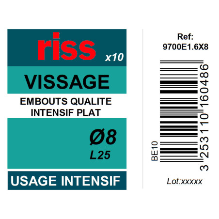 Boite 10 embouts intensifs plats Ø1,6/8mm x 25mm - Riss