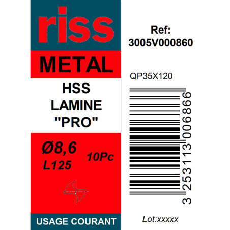 Boite 10 forets à métaux HSS laminé Pro Ø8,6mm - Riss