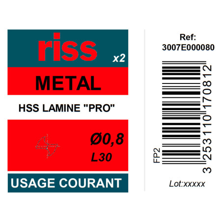 Etui 2 forets à métaux laminé Pro Ø0,8mm - Riss