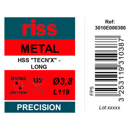 Foret à métaux HSS série longue Ø3,8 x 119mm - Riss