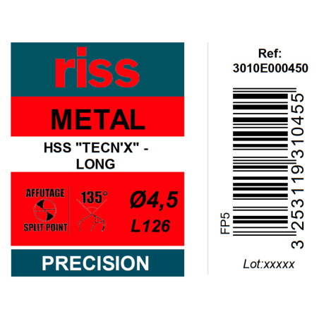 Foret à métaux HSS série longue Ø4,5 x 126mm - Riss