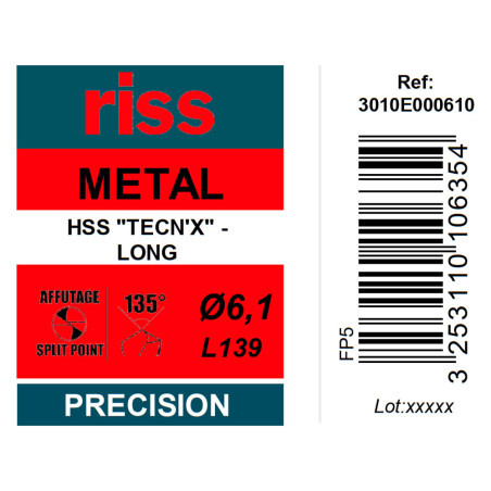 Foret à métaux HSS série longue Ø6,1 x 148mm - Riss