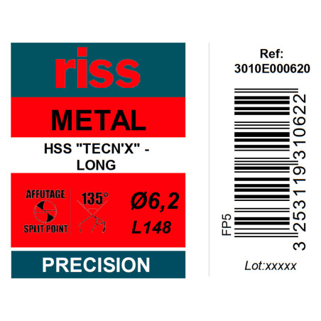 Foret à métaux HSS série longue Ø6,2 x 148mm - Riss