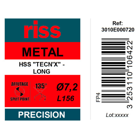 Foret à métaux HSS série longue Ø7,2 x 156mm - Riss