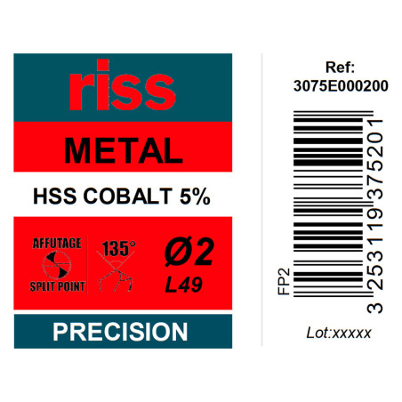 Foret à métaux HSS Cobalt 5% Ø2mm - Riss