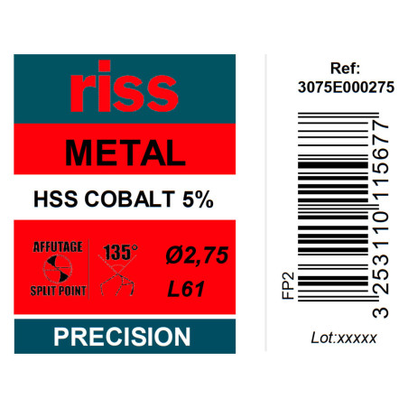 Foret à métaux HSS Cobalt 5% Ø2,75mm - Riss