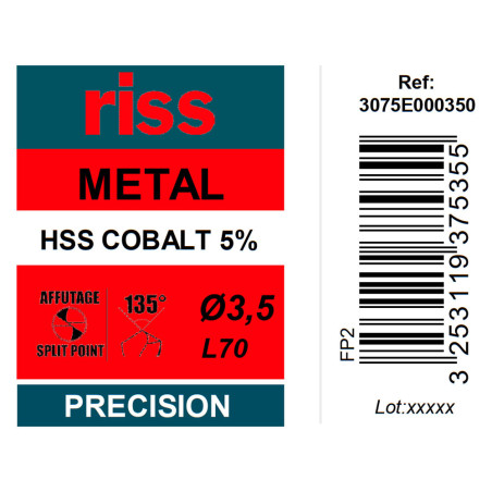 Foret à métaux HSS Cobalt 5% Ø3,5mm - Riss