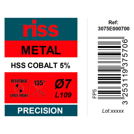 Foret à métaux HSS Cobalt 5% Ø7mm - Riss