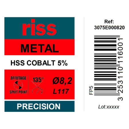 Foret à métaux HSS Cobalt 5% Ø8,2mm - Riss