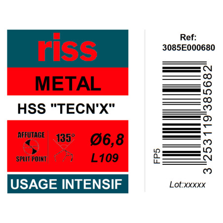 Foret à métaux HSS taillé meulé TECN'X Ø6,8mm - Riss