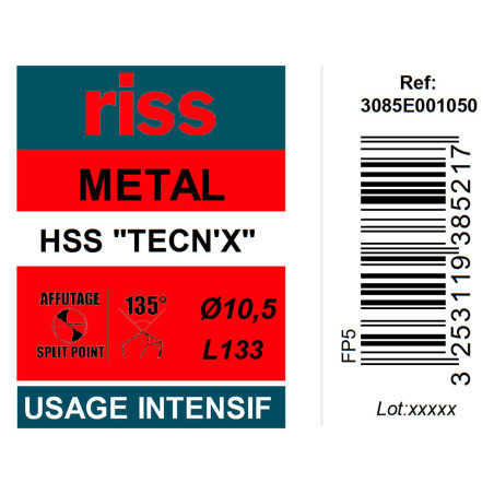 Foret à métaux HSS taillé meulé TECN'X Ø10,5mm - Riss