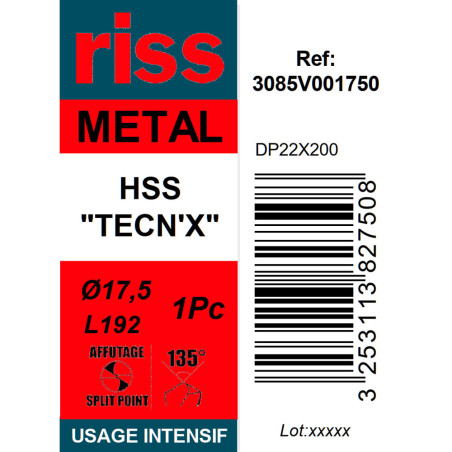 Foret à métaux HSS taillé meulé TECN'X Ø17,5mm - Riss