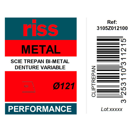 Scie trépan bi-métal denture variable Ø121 x 38mm - Riss