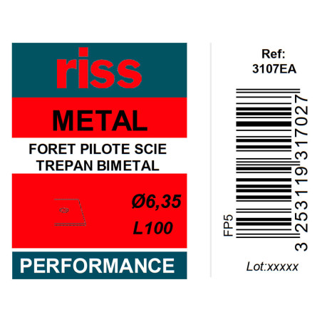 Foret pilote pour scie trépan bi-métal Ø6,35 x 100mm - Riss