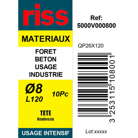 Boite 10 forets béton industrie qualité Pro Ø8mm - Riss