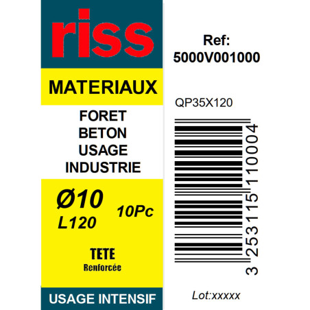 Boite 10 forets béton industrie qualité Pro Ø10mm - Riss