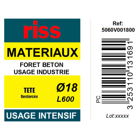 Foret béton industrie qualité Pro Ø18 x 600mm - Riss