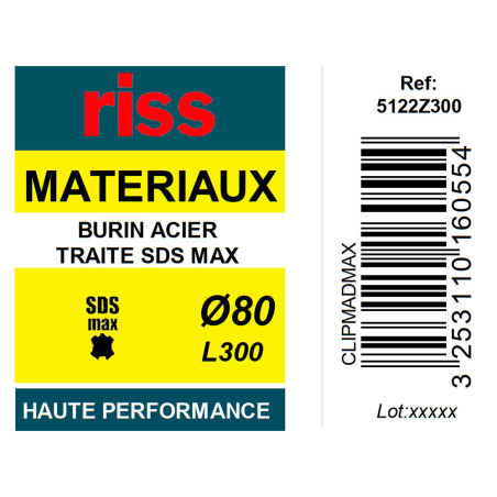 Burin acier SDS Max Ø80mm x 300mm - Riss