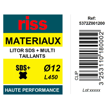 Foret béton haute performance Litor SDS+ multi-taillants Ø12 x 450mm - Riss