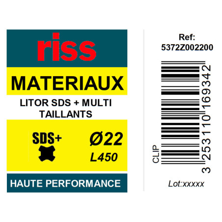 Foret béton haute performance Litor SDS+ multi-taillants Ø22 x 450mm - Riss