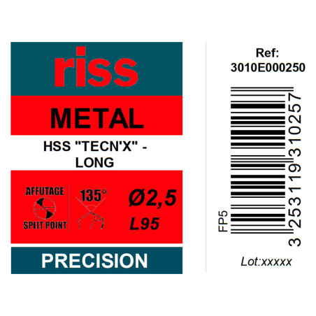 Foret à métaux HSS série longue Ø2,5 x 95mm - Riss