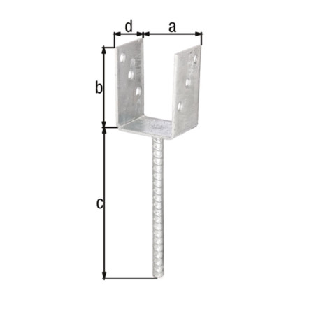 Support pour poteau en U avec tige à sceller 75 x 200mm - Alberts