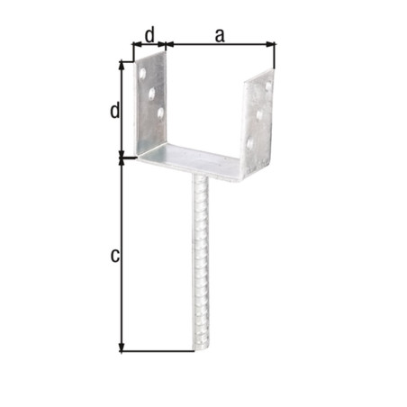 Support pour poteau en U avec tige à sceller 121 x 200mm - Alberts