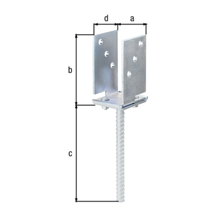 Support pour poteau en U réglable avec tige à sceller 71 x 131mm - Alberts