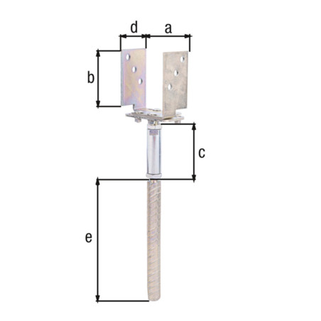 Support pour poteau en U réglable avec tige à sceller 71 x 161mm - Alberts