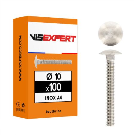 Boite vis à tête bombée et collet carré Ø10 filetage total inox A4 - Vis Expert