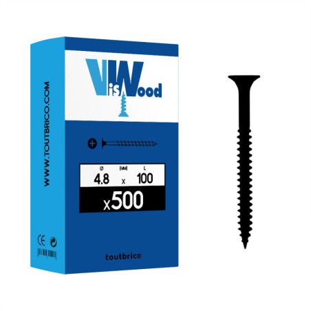Boite 500 vis placo cloison sèche 4.8 x 100/60mm tête trompette phillips acier phosphaté noir - Viswood