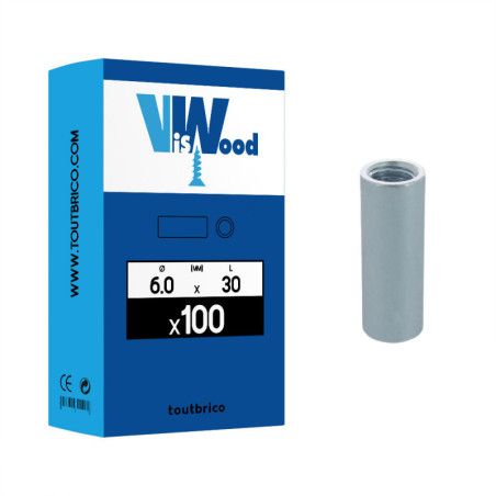 Boite 100 manchons cylindrique 6 x 30mm zingué - Viswood